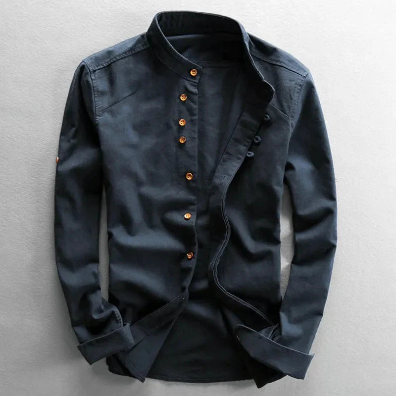 Margot | Stylish Japanese Mandarin Collar Long Sleeve Linen Shirt