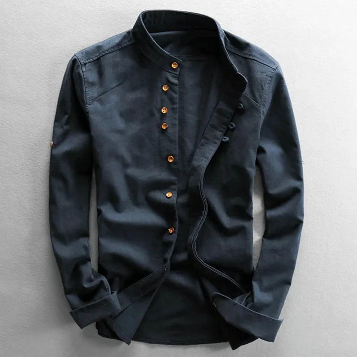 Margot | Stylish Japanese Mandarin Collar Long Sleeve Linen Shirt