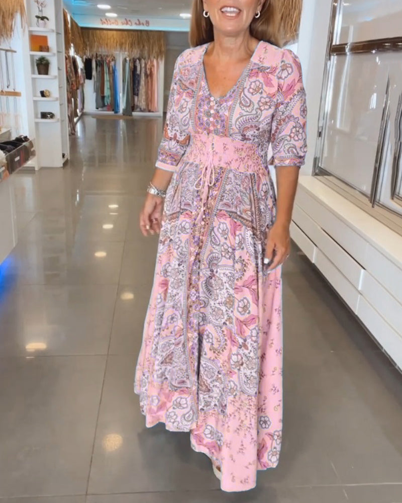 Ruth | Elegant Paisley V-Neck Maxi Dress With Sleeves