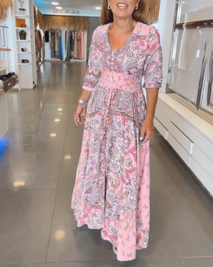 Ruth | Elegant Paisley V-Neck Maxi Dress With Sleeves