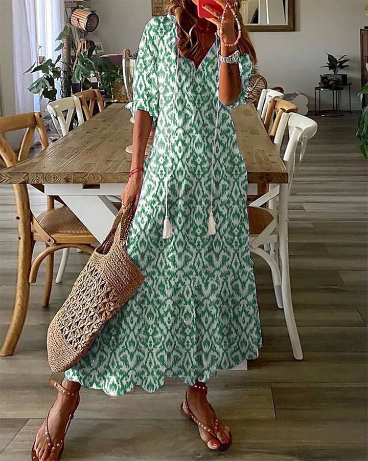 Millie | Boho V-Neck Maxi Dress With Diamond Print