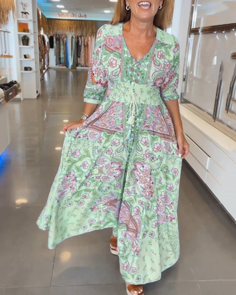 Ruth | Elegant Paisley V-Neck Maxi Dress With Sleeves