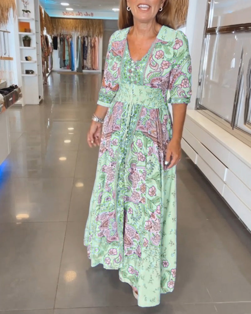 Ruth | Elegant Paisley V-Neck Maxi Dress With Sleeves