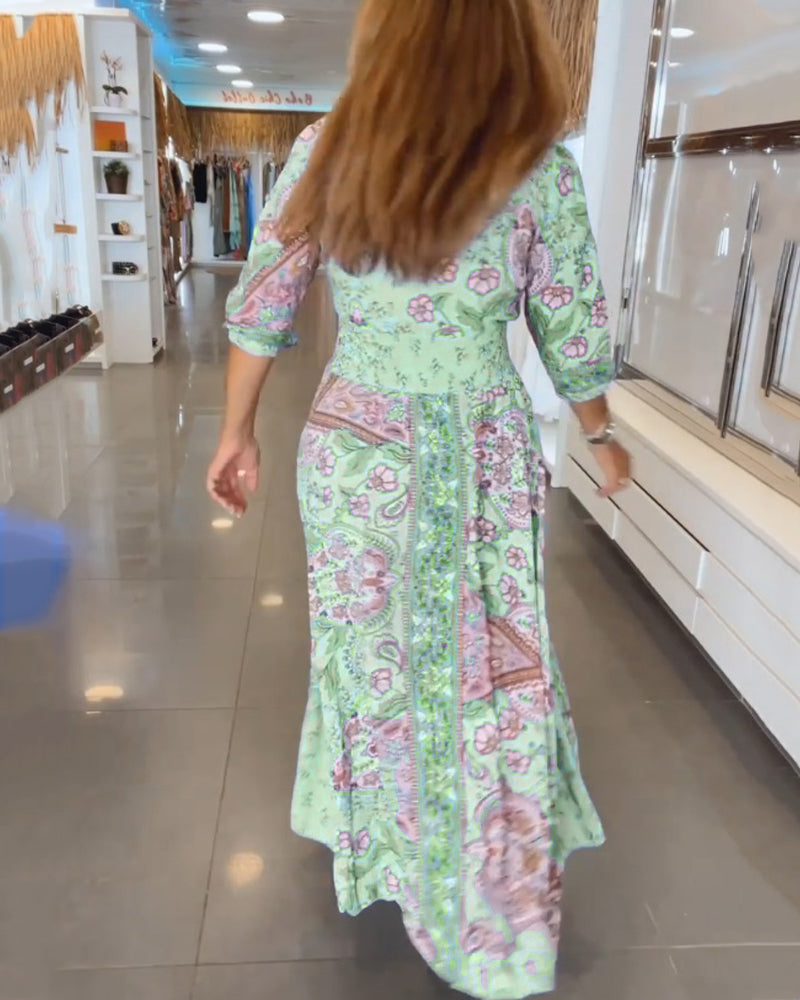 Ruth | Elegant Paisley V-Neck Maxi Dress With Sleeves