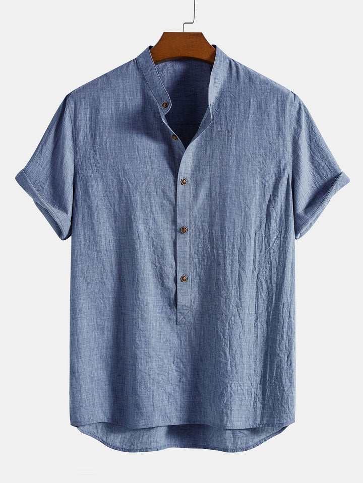 Reggie | Effortless Short Sleeve Linen Shirt Set With Drawstring Pants
