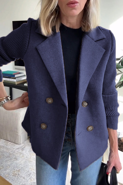 Rosalynn | Chic Double Breasted Knit Sleeve Blazer
