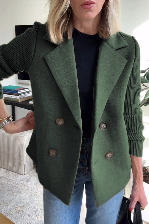 Elena | Chic Double-Breasted Knit Sleeve Blazer