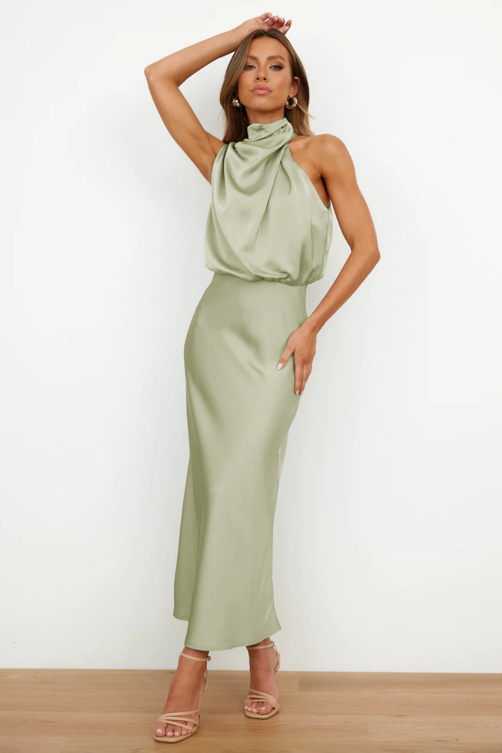 Zoe | Elegant Halter Neck Draped Maxi Dress