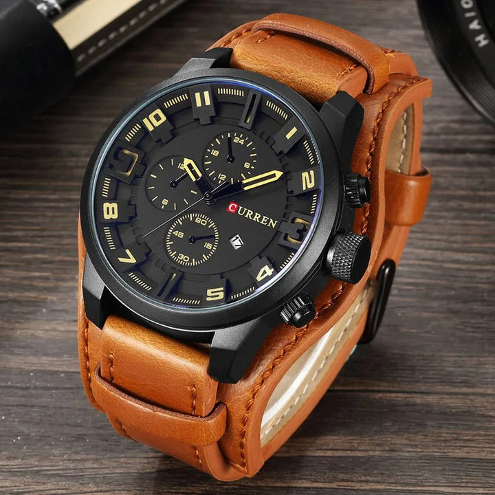 Phoenix | Sleek Brown Leather Chronograph Watch With 3D Markers