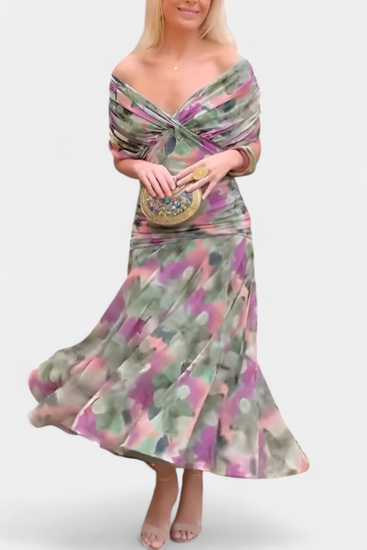 Ophelia | Elegant Off-Shoulder Ruched Midi Dress