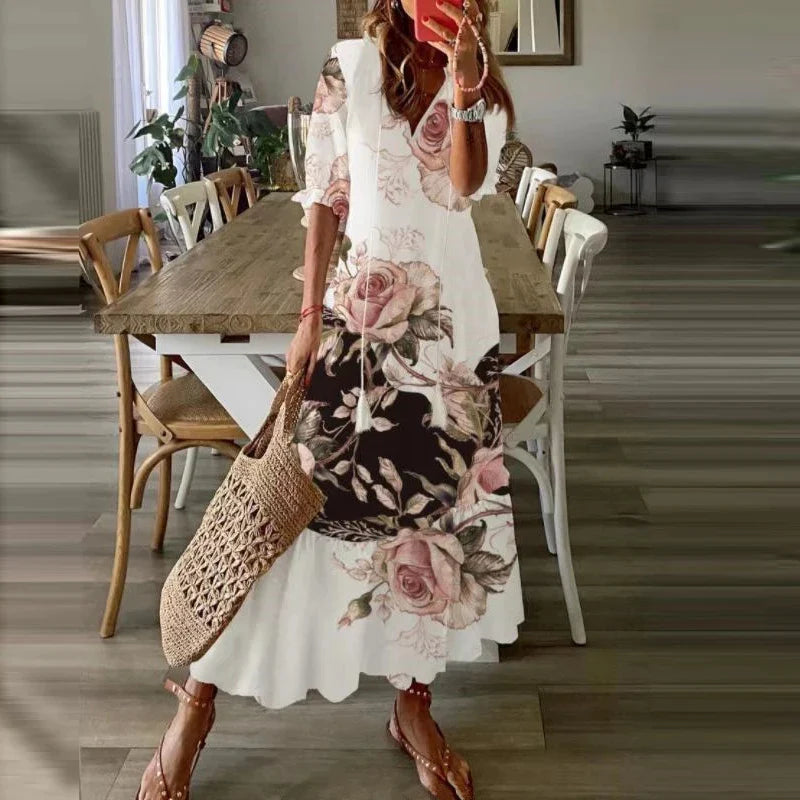 Rosie | Chic Floral Print Short Sleeve Maxi Dress