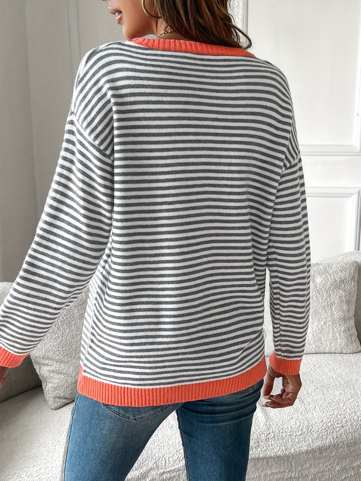 Violet | Chic Striped Contrast Trim Sweater