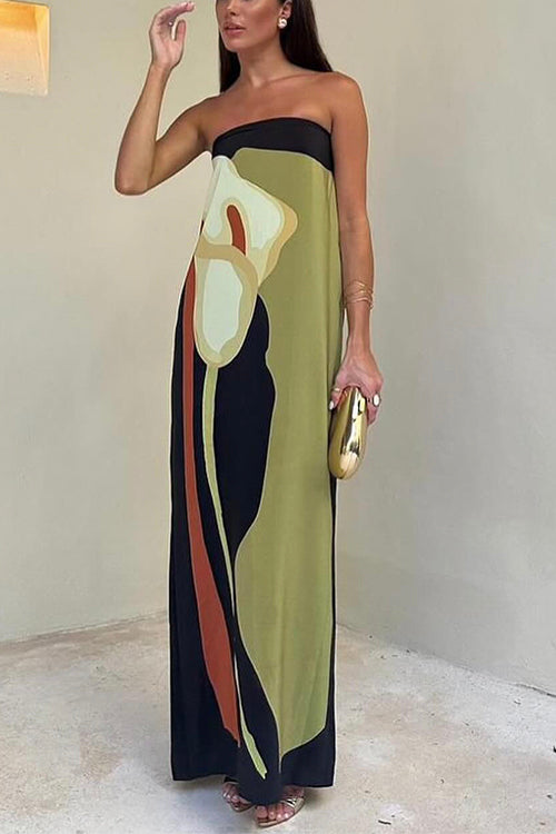 Vivienne | Stylish Abstract Print Strapless Maxi Dress