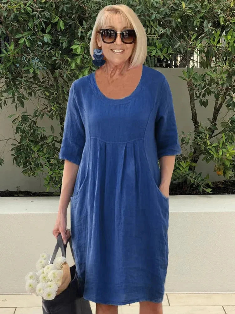 Brenna | Effortless A-Line Midi Dress With Three Quarter Sleeves