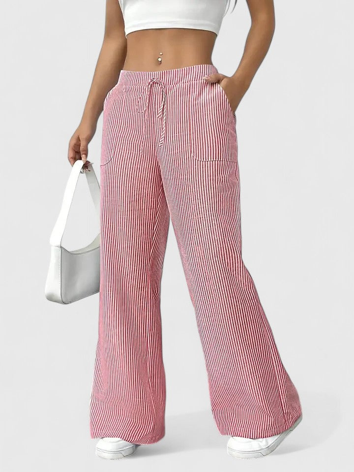 Tessa | Stylish Striped Wide Leg Palazzo Pants With Drawstring