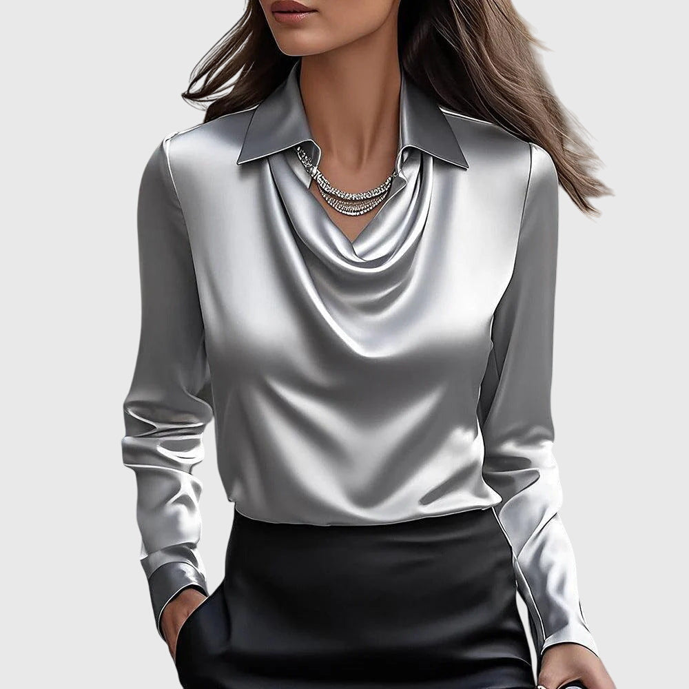 Brooklyn | Elegant Cowl Neck Long Sleeve Satin Blouse
