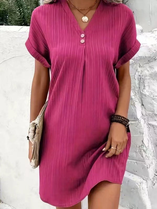 Lyla | Relaxed V-Neck Ribbed Mini Dress With Short Sleeves