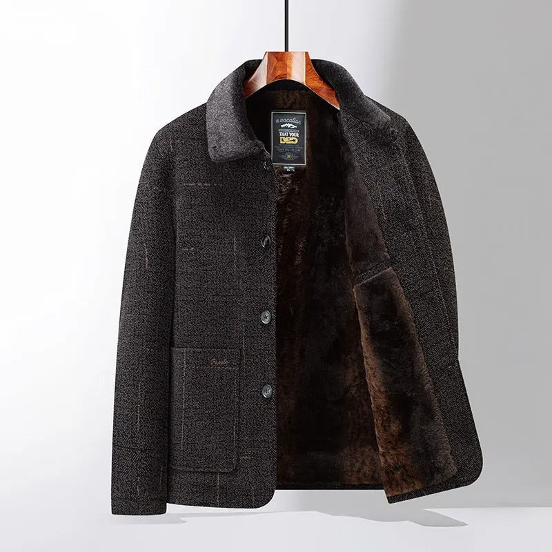 Tessa | Elegant Herringbone Wool Jacket With Fur Lining