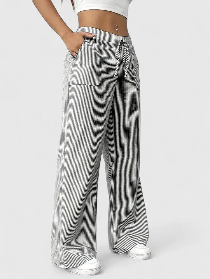 Tessa | Stylish Striped Wide Leg Palazzo Pants With Drawstring