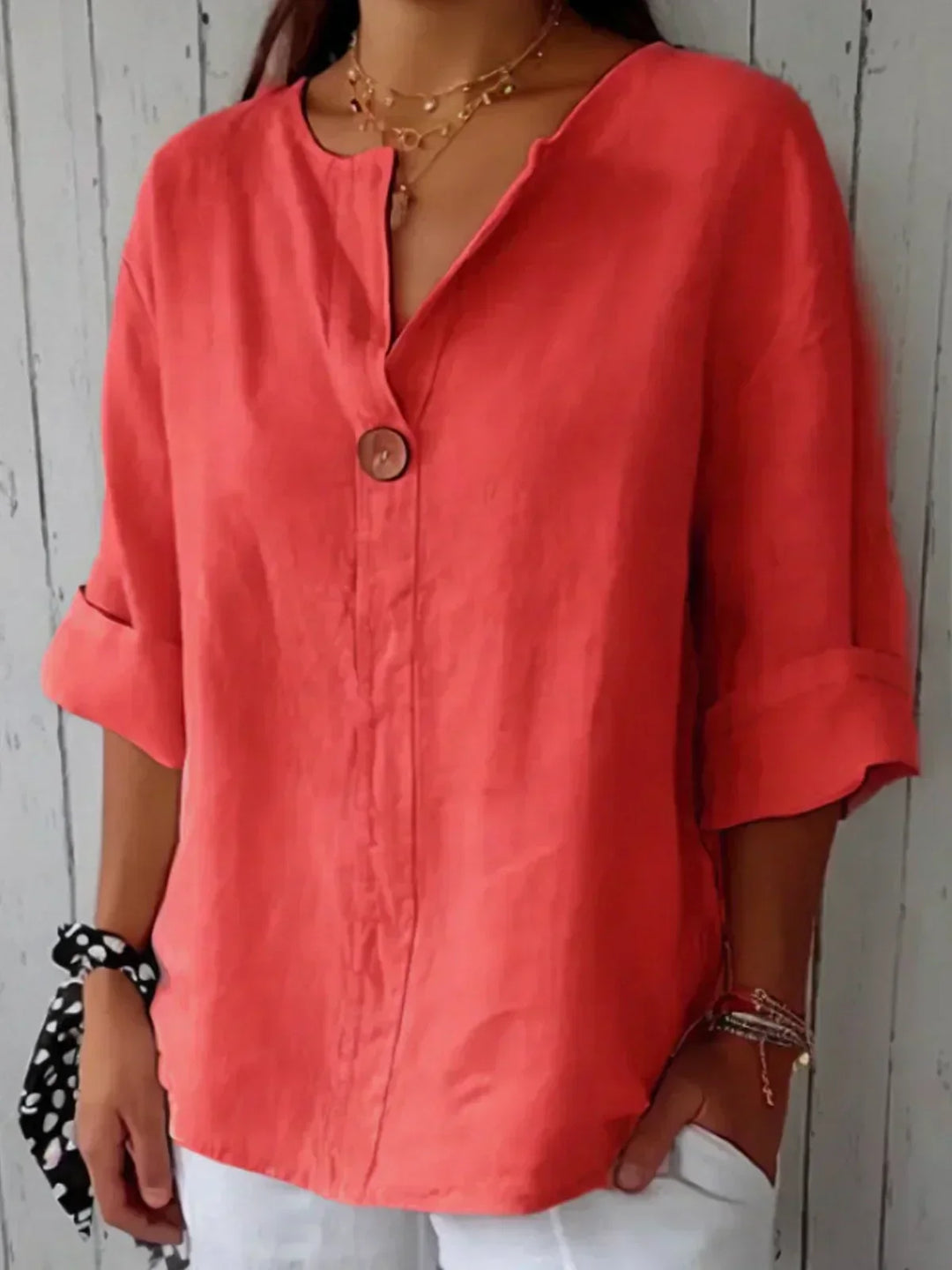 Celeste | Elegant V-Neck Loose Fit Linen Blouse Women