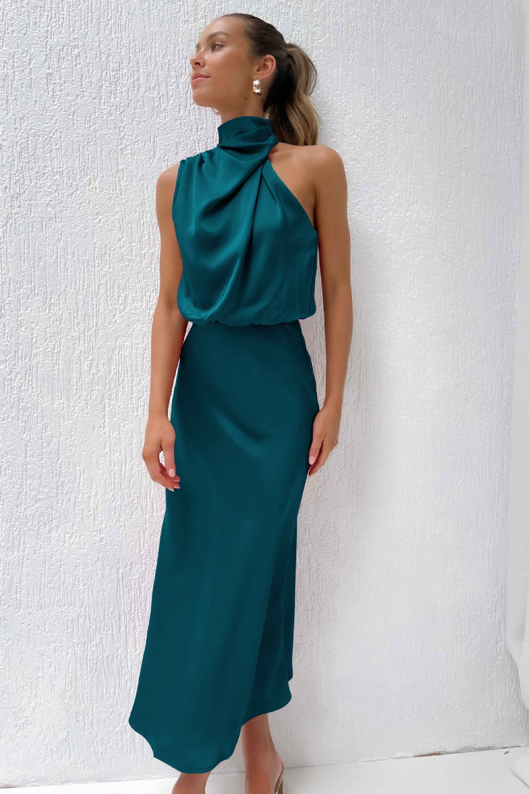 Zoe | Elegant Halter Neck Draped Maxi Dress