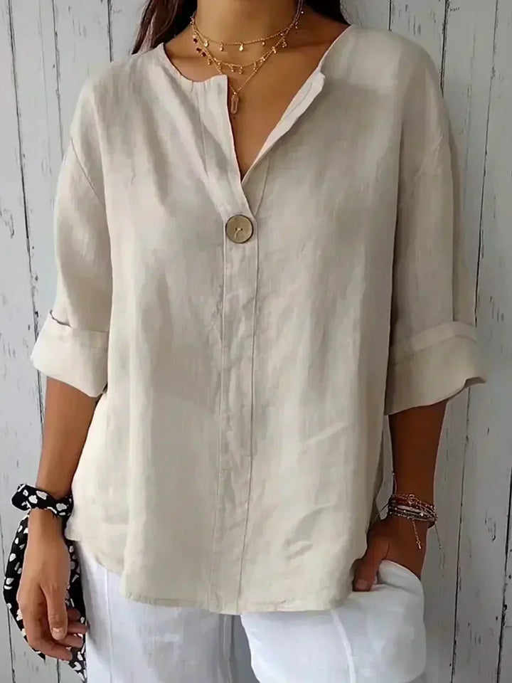 Maeve | Effortless V-Neck Linen Blouse With Button Detail