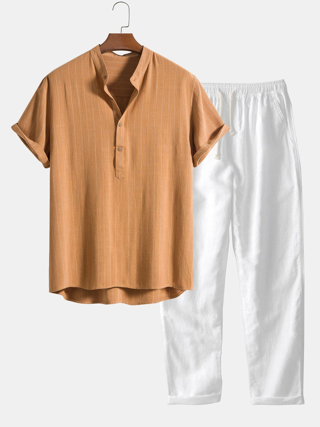 Silas | Elegant Striped Linen Set Men Short Sleeve