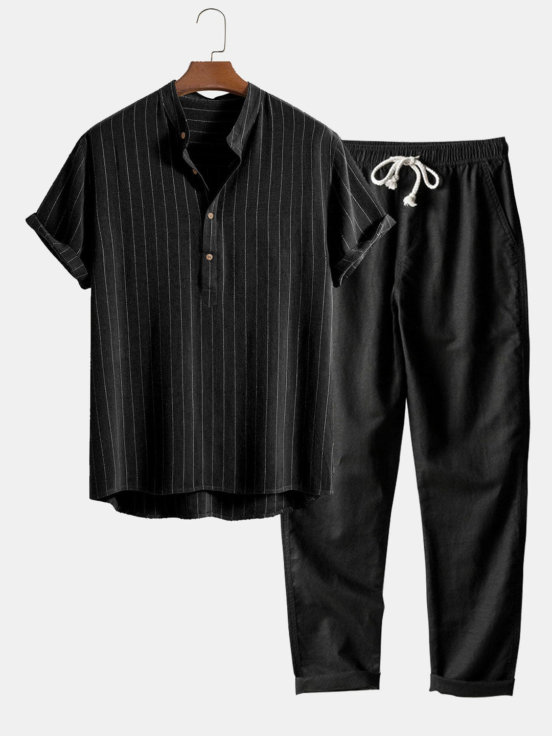 Silas | Elegant Striped Linen Set Men Short Sleeve