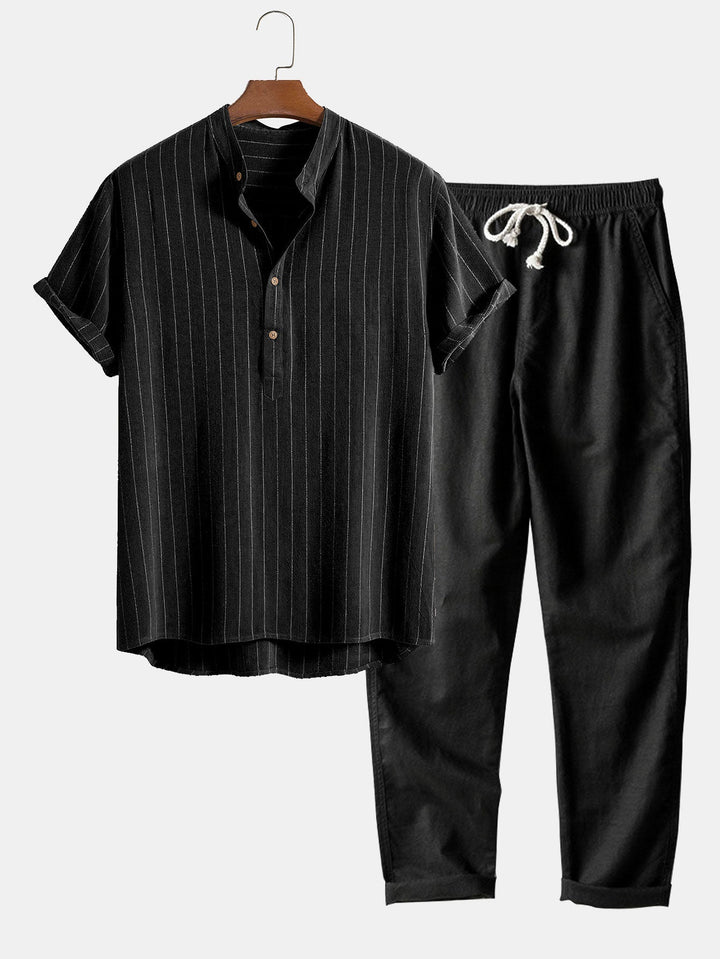Silas | Elegant Striped Linen Set Men Short Sleeve