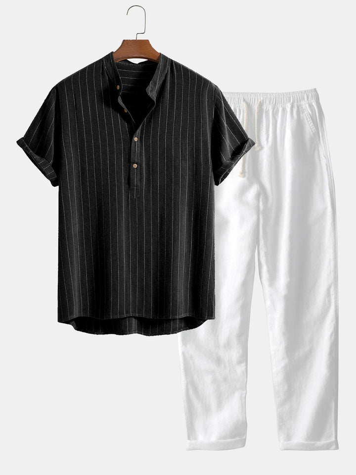 Silas | Elegant Striped Linen Set Men Short Sleeve