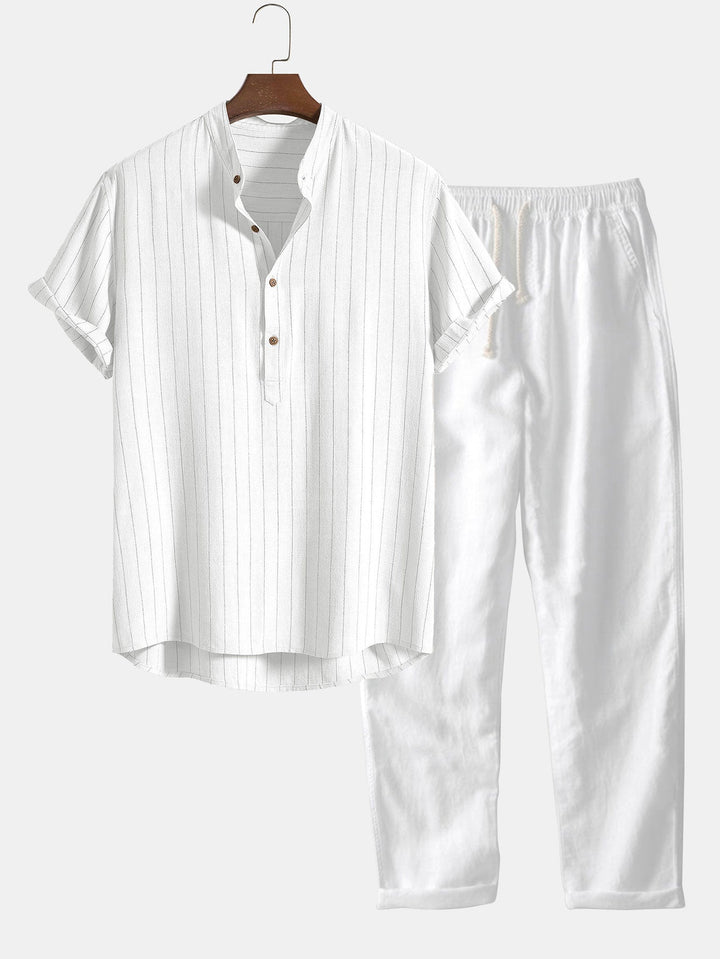 Silas | Elegant Striped Linen Set Men Short Sleeve