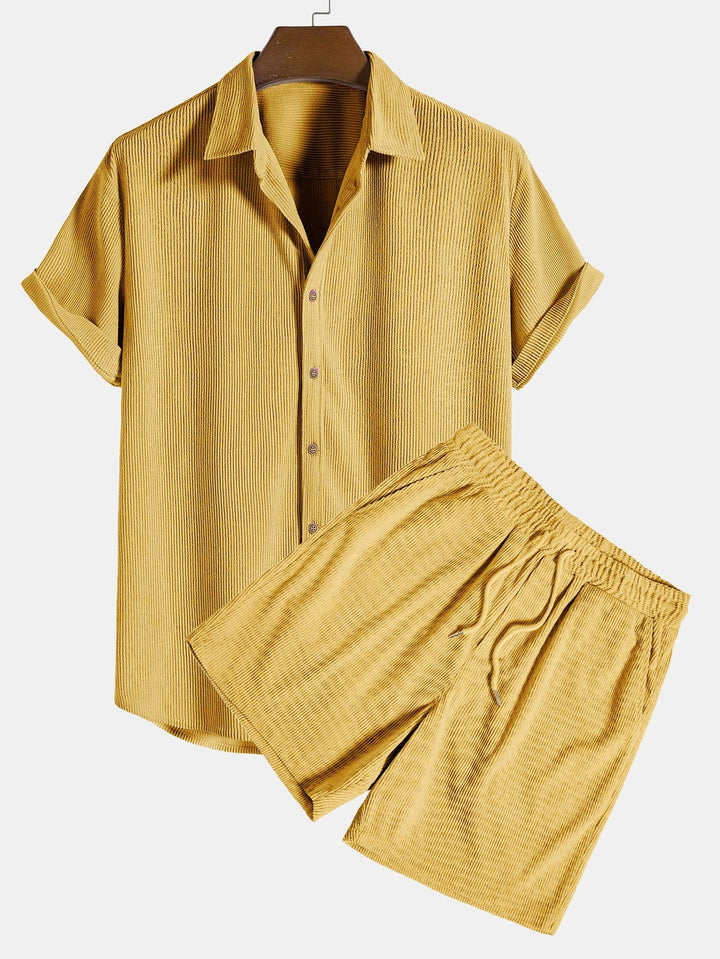 Bali | Elegant Striped Linen Two Piece Set Men Short Sleeve