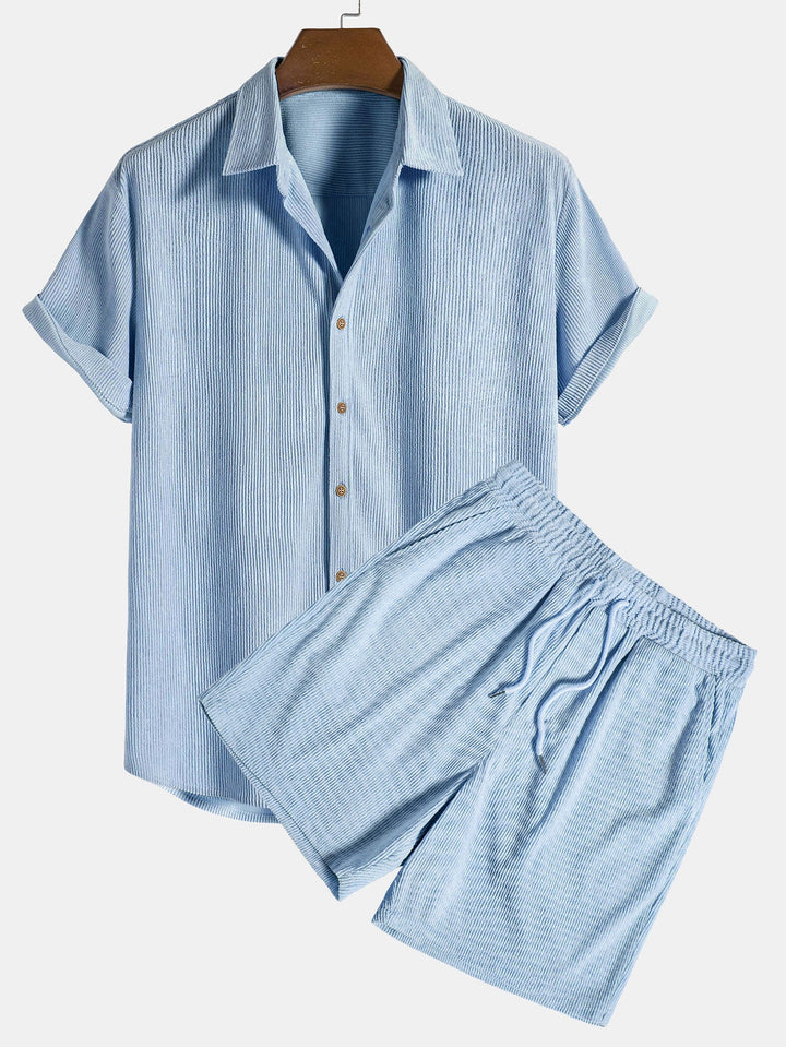 Bali | Elegant Striped Linen Two Piece Set Men Short Sleeve