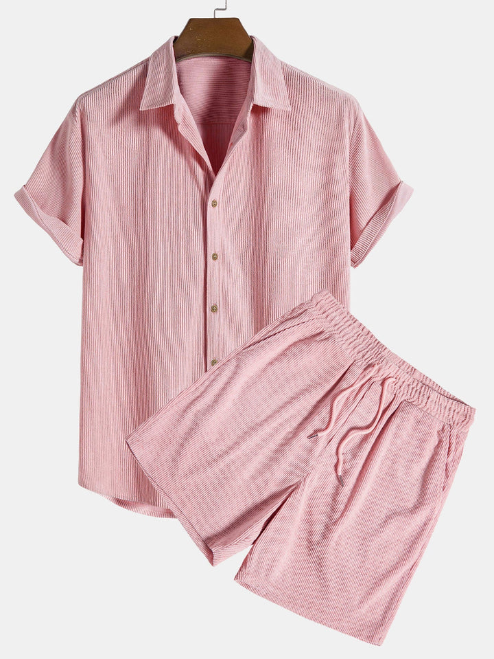 Bali | Elegant Striped Linen Two Piece Set Men Short Sleeve