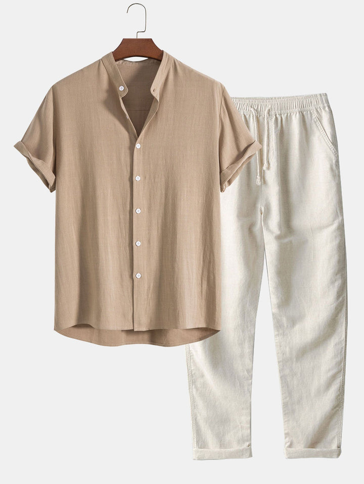 Kai | Relaxed Mandarin Collar Short Sleeve Linen Shirt