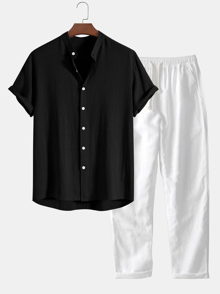Kai | Relaxed Mandarin Collar Short Sleeve Linen Shirt