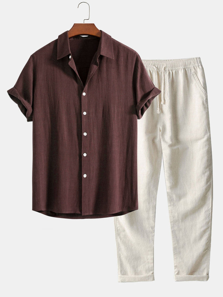 Kai | Relaxed Mandarin Collar Short Sleeve Linen Shirt