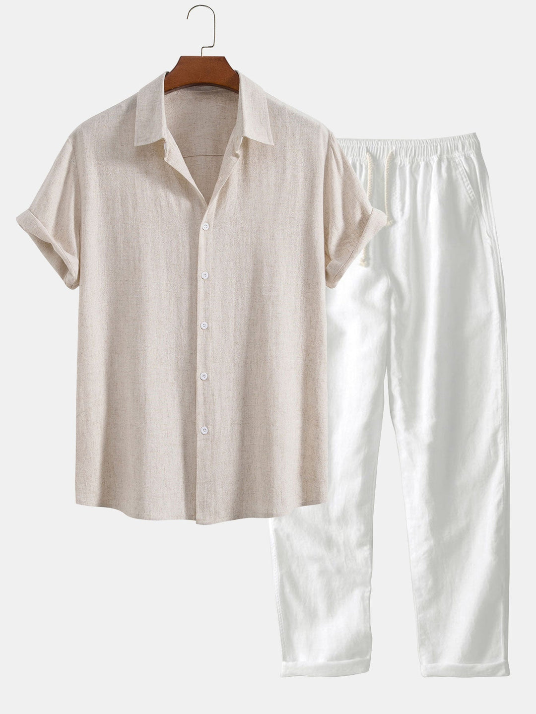 Byron | Elegant Short Sleeve Linen Shirt And Pants Set Men