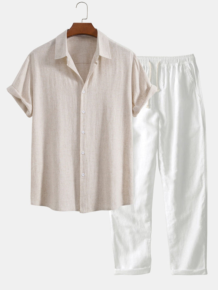 Byron | Elegant Short Sleeve Linen Shirt And Pants Set Men