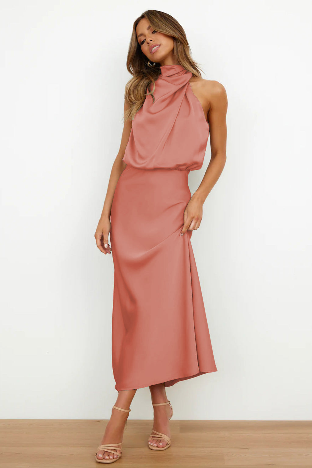 Zoe | Elegant Halter Neck Draped Maxi Dress