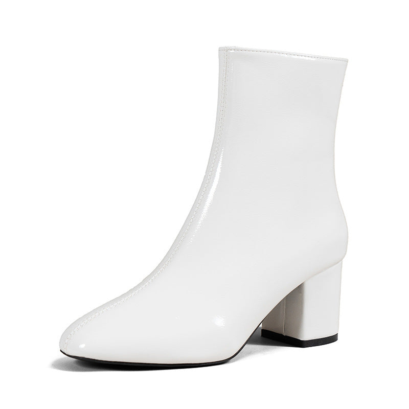 Georgina | Chic Block Heel Ankle Boots - Cream Faux Leather