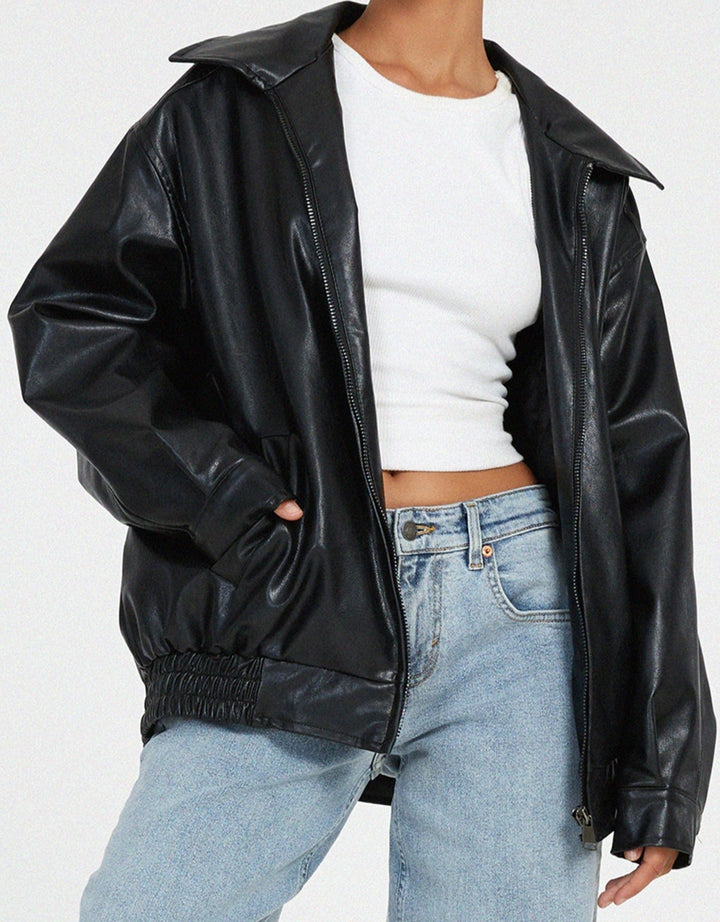 Sybil | Chic Oversized Leather Bomber Jacket Women