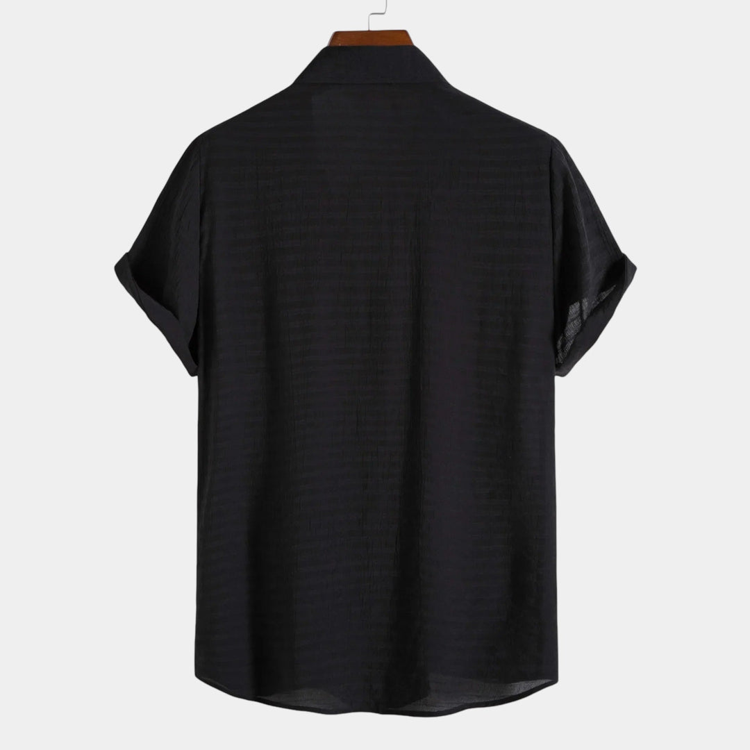 Caspian | Elegant White Linen Short Sleeve Button Up Shirt Men