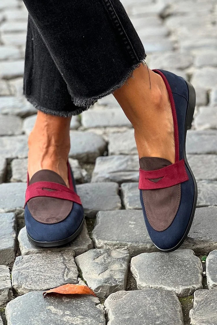 Lexa | Stylish Color Block Round Toe Loafers With Low Heel
