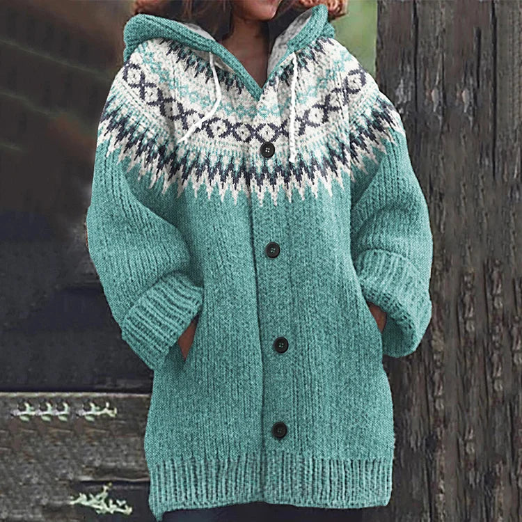 Meredith | Hooded Fair Isle Knit Cardigan Women - Cozy Style
