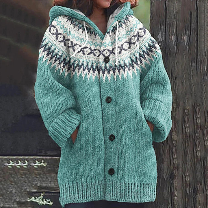 Meredith | Hooded Fair Isle Knit Cardigan Women - Cozy Style