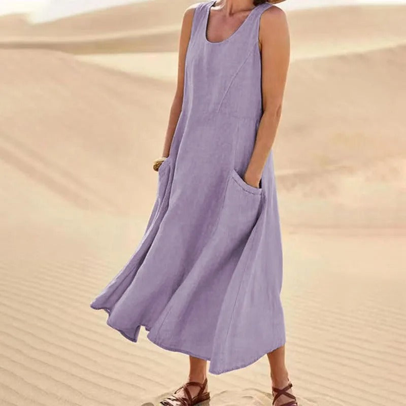 Rosalind | Elegant Sleeveless A-Line Linen Maxi Dress