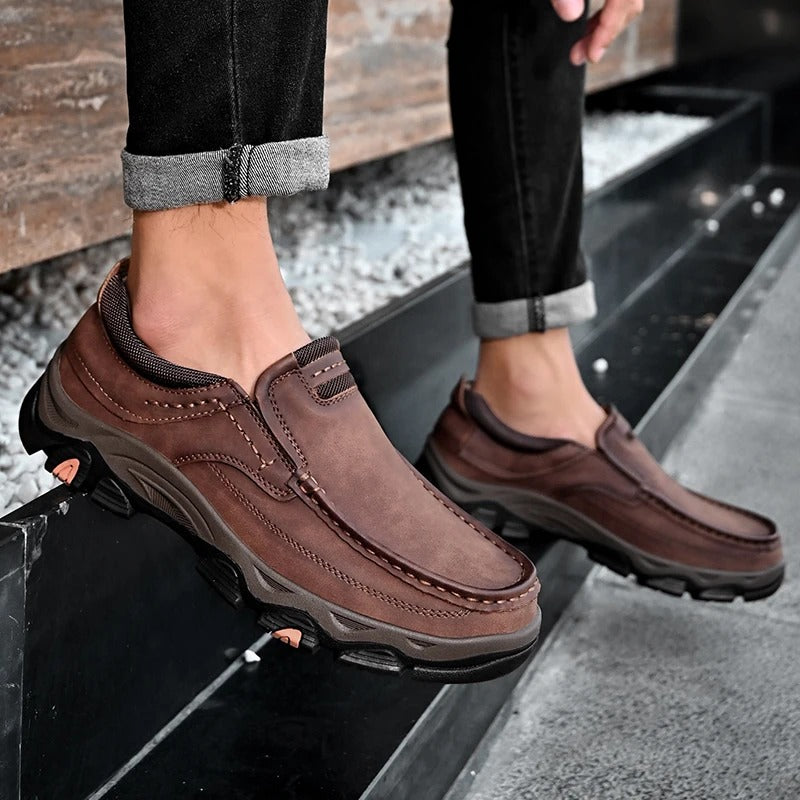Kai | Sleek Brown Leather Slip-On Loafers For Men