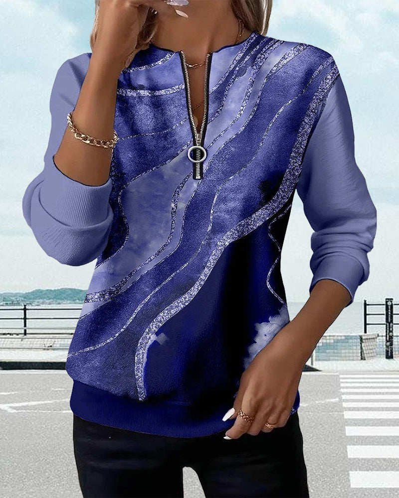 Eliana | Stylish Half-Zip Sweatshirt With Marble Print