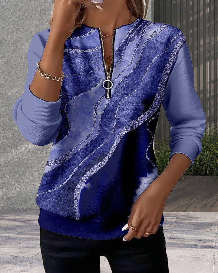 Eliana | Stylish Half-Zip Sweatshirt With Marble Print